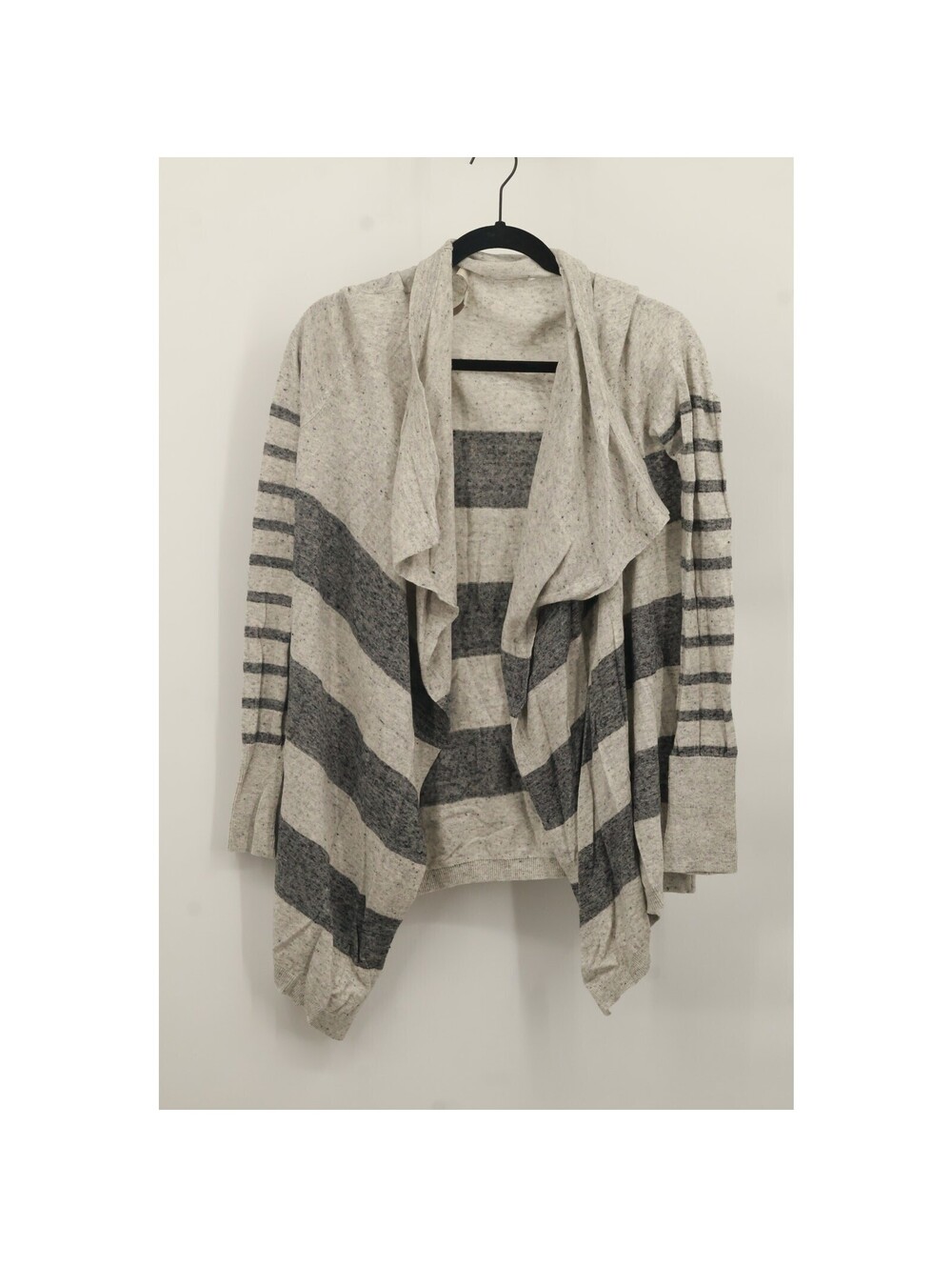 Loft Women's Open Front Cardigan Sweater Striped Print Long Sleeve Size S Gray